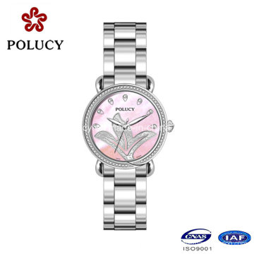 2016 Polucy caliente venta de relojes de cuarzo acero inoxidable reloj Señora del OEM